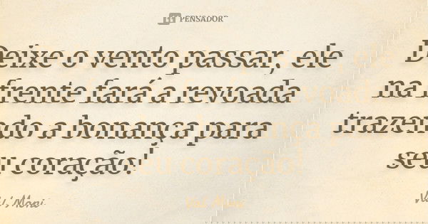 Deixe o vento passar, ele na frente fará a revoada trazendo a bonança para seu coração!... Frase de Val Moni.