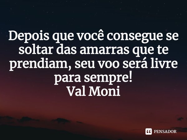 ⁠Depois que você consegue se soltar das amarras que te prendiam, seu voo será livre para sempre!... Frase de Val Moni.