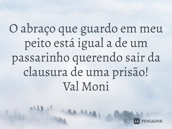 ⁠O abraço que guardo em meu peito está igual a de um passarinho querendo sair da clausura de uma prisão!... Frase de Val Moni.