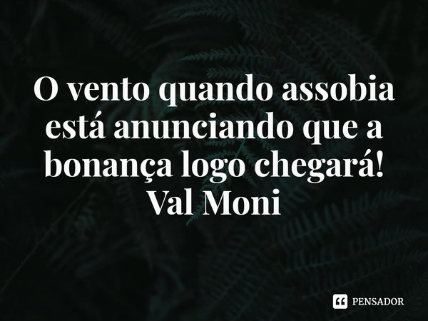 ⁠O vento quando assobia está anunciando que a bonança logo chegará!... Frase de Val Moni.