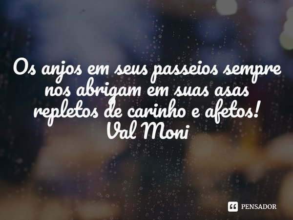 ⁠Os anjos em seus passeios sempre nos abrigam em suas asas repletos de carinho e afetos!... Frase de Val Moni.