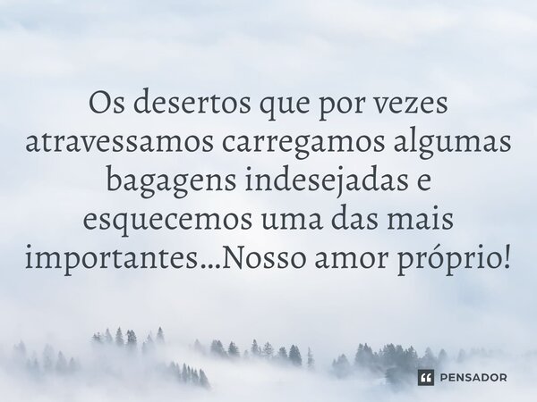 ⁠Os desertos que por vezes atravessamos carregamos algumas bagagens indesejadas e esquecemos uma das mais importantes…Nosso amor próprio!... Frase de Val Moni.