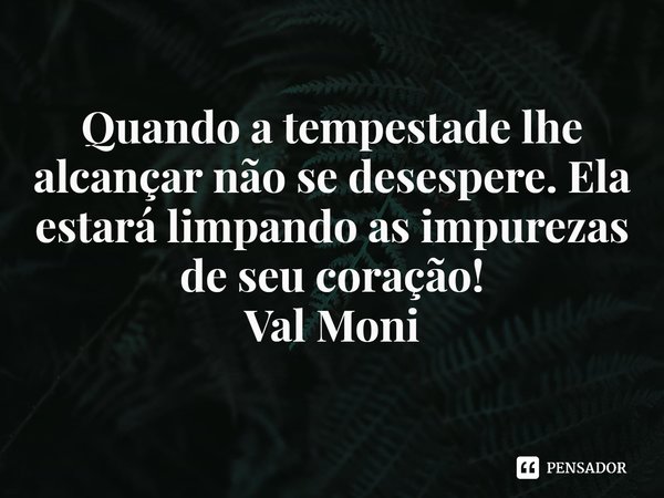 ⁠Quando a tempestade lhe alcançar não se desespere. Ela estará limpando as impurezas de seu coração!... Frase de Val Moni.