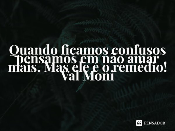 ⁠Quando ficamos confusos pensamos em não amar mais. Mas ele é o remédio!... Frase de Val Moni.