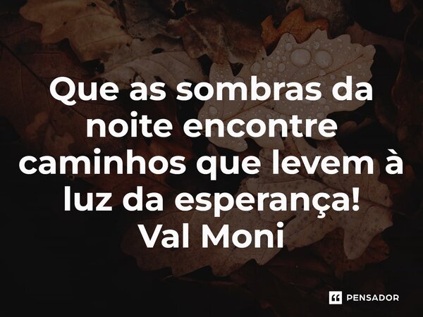 ⁠Que as sombras da noite encontrem caminhos que levem à luz da esperança!... Frase de Val Moni.