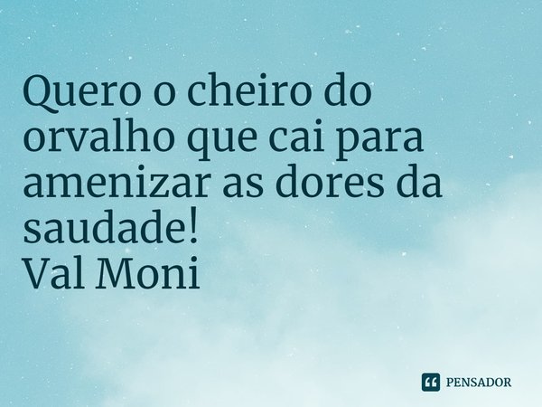 ⁠Quero o cheiro do orvalho que cai para amenizar as dores da saudade!... Frase de Val Moni.