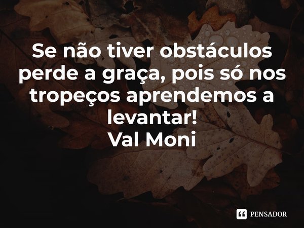 ⁠Se não tiver obstáculos perde a graça, pois só nos tropeços aprendemos a levantar!... Frase de Val Moni.
