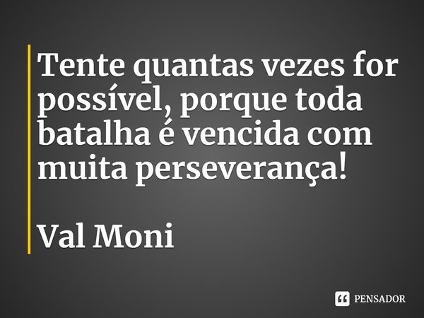 ⁠Tente quantas vezes for possível, porque toda batalha é vencida com muita perseverança!... Frase de Val Moni.