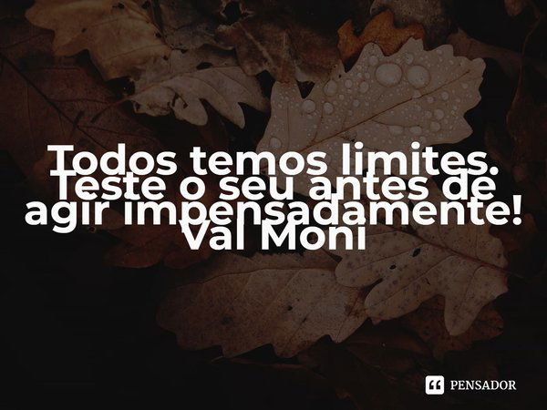 ⁠Todos temos limites. Teste o seu antes de agir impensadamente!... Frase de Val Moni.