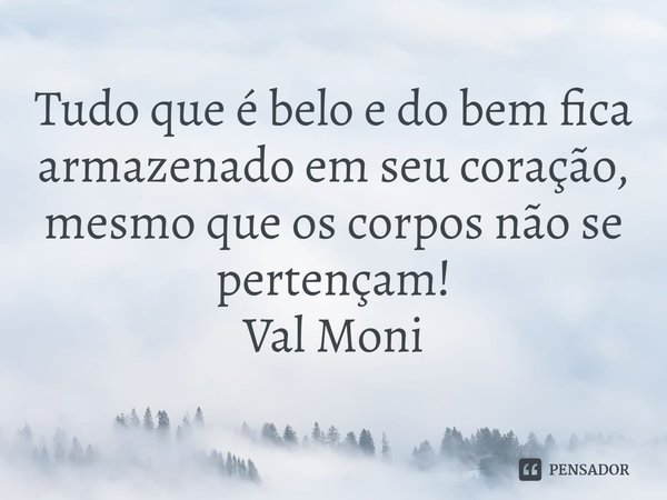 ⁠Tudo que é belo e do bem fica armazenado em seu coração, mesmo que os corpos não se pertençam!... Frase de Val Moni.