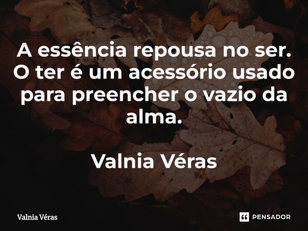 ⁠A essência repousa no ser. O ter é um acessório usado para preencher o vazio da alma. Valnia Véras... Frase de Valnia Véras.