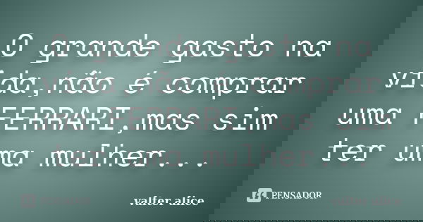 O grande gasto na vida,não é comprar uma FERRARI,mas sim ter uma mulher...... Frase de valter alice.
