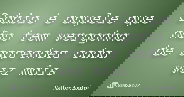 Sabio é aquele que não tem vergonha de aprender cada vez mais... Frase de Valter André.