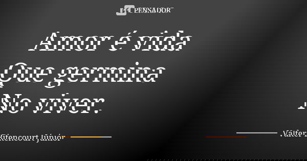 Amor é vida Que germina No viver.... Frase de Valter Bitencourt Júnior.