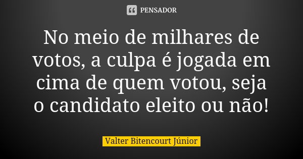 No meio de milhares de votos, a culpa é jogada em cima de quem votou, seja o candidato eleito ou não!... Frase de Valter Bitencourt Júnior.