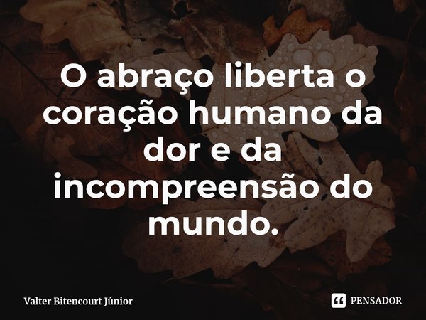⁠O abraço liberta o coração humano da dor e da incompreensão do mundo.... Frase de Valter Bitencourt Júnior.