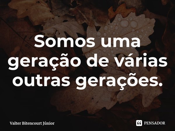 ⁠Somos uma geração de várias outras gerações.... Frase de Valter Bitencourt Júnior.