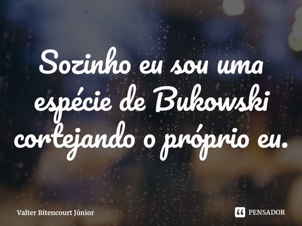 ⁠Sozinho eu sou uma espécie de Bukowski cortejando o próprio eu.... Frase de Valter Bitencourt Júnior.