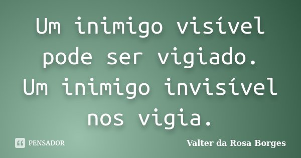 Um inimigo visível pode ser vigiado. Um inimigo invisível nos vigia.... Frase de Valter da Rosa Borges.
