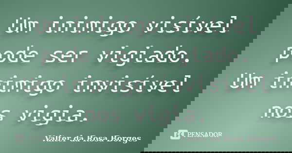 Um inimigo visível pode ser vigiado. Um inimigo invisível nos vigia.... Frase de Valter da Rosa Borges.