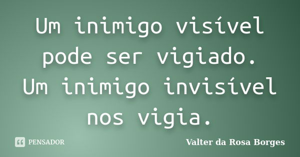 Um inimigo visível pode ser vigiado. Um inimigo invisível nos vigia.... Frase de Valter da Rosa Borges.