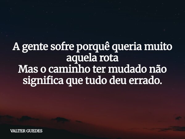 A gente sofre porquê queria muito aquela rota Mas o caminho ter mudado não significa que tudo deu errado.... Frase de VALTER GUEDES.