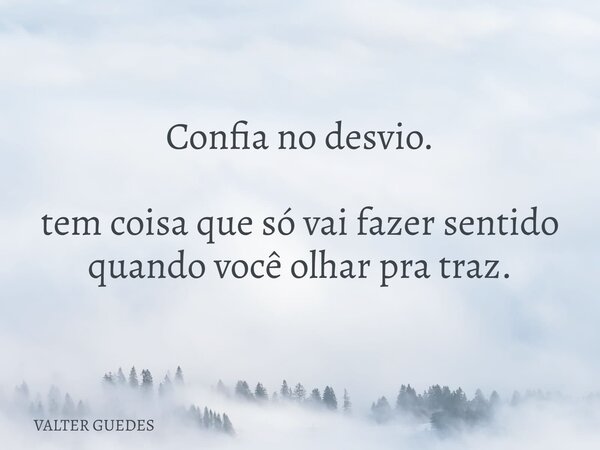 Confia no desvio. tem coisa que só vai fazer sentido quando você olhar pra traz.... Frase de VALTER GUEDES.