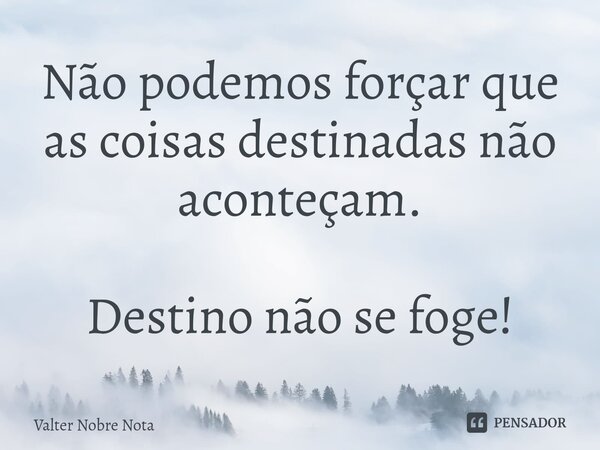 ⁠Não podemos forçar que as coisas destinadas não aconteçam. Destino não se foge!... Frase de Valter Nobre Nota.