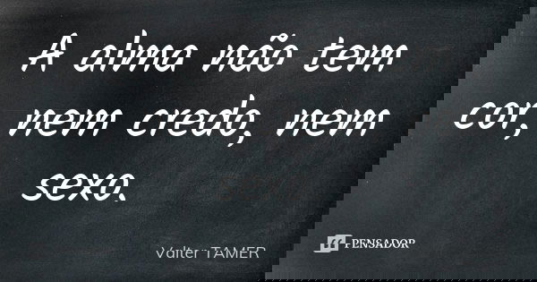 A alma não tem cor, nem credo, nem sexo.... Frase de Valter TAMER.