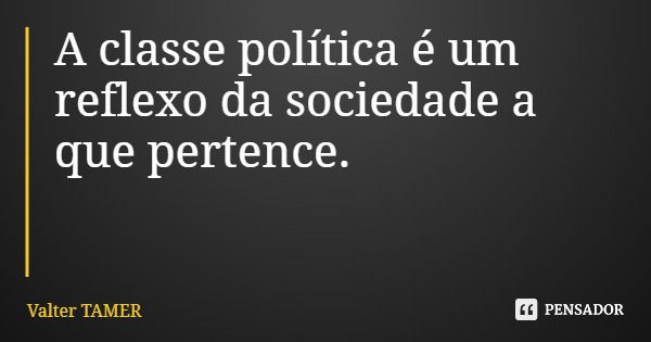 A classe política é um reflexo da sociedade a que pertence.... Frase de Valter TAMER.