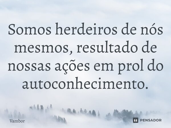 ⁠Somos herdeiros de nós mesmos, resultado de nossas ações em prol do autoconhecimento.... Frase de Vambor.