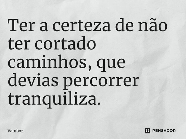 ⁠Ter a certeza de não ter cortado caminhos, que devias percorrer tranquiliza.... Frase de Vambor.