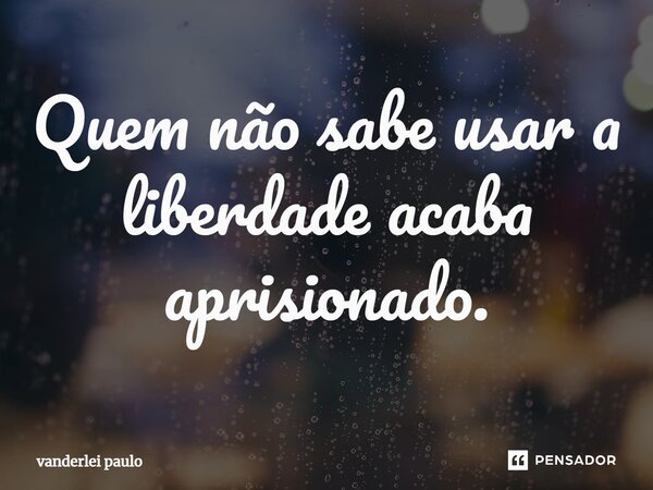 Quem não sabe usar a liberdade acaba aprisionado.... Frase de vanderlei paulo.