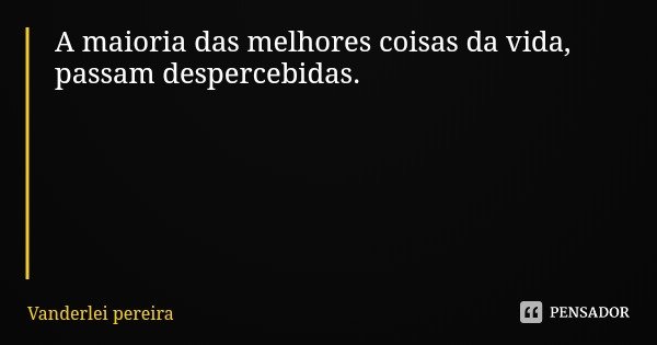 A maioria das melhores coisas da vida, passam despercebidas.... Frase de Vanderlei pereira.