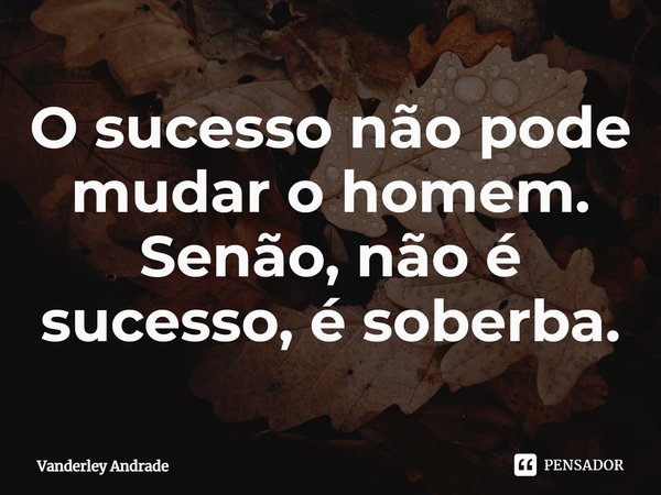 ⁠O sucesso não pode mudar o homem. Senão, não é sucesso, é soberba.... Frase de Vanderley Andrade.