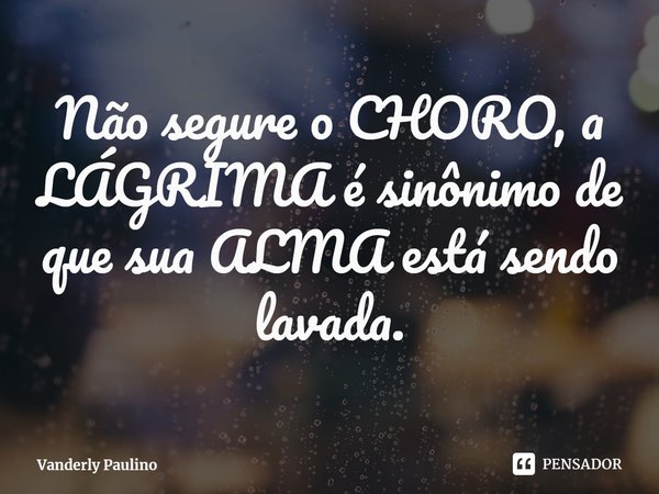⁠Não segure o CHORO, a LÁGRIMA é sinônimo de que sua ALMA está sendo lavada.... Frase de Vanderly Paulino.
