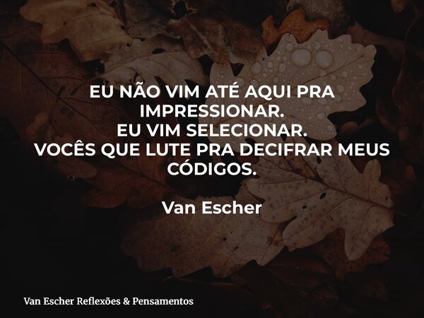 EU NÃO VIM ATÉ AQUI PRA IMPRESSIONAR. EU VIM SELECIONAR. VOCÊS QUE LUTE PRA DECIFRAR MEUS CÓDIGOS. Van Escher... Frase de Van Escher Reflexões  Pensamentos.