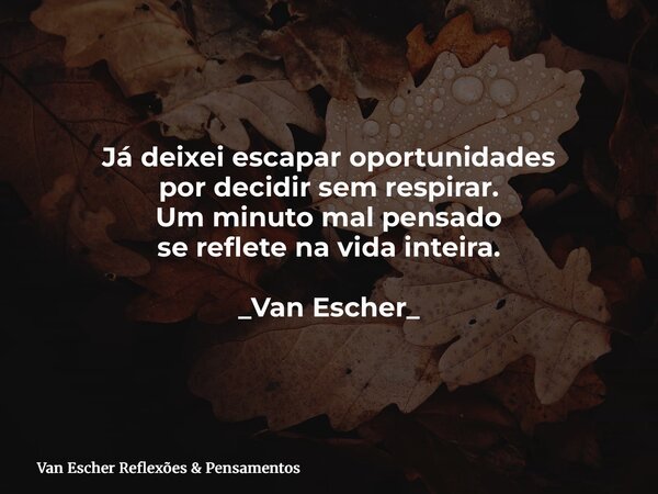 Já deixei escapar oportunidades por decidir sem respirar. Um minuto mal pensado se reflete na vida inteira. _Van Escher_... Frase de Van Escher Reflexões  Pensamentos.