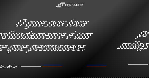 O que nos toca profundamente é um milagre que permanece.... Frase de Vanelkian.