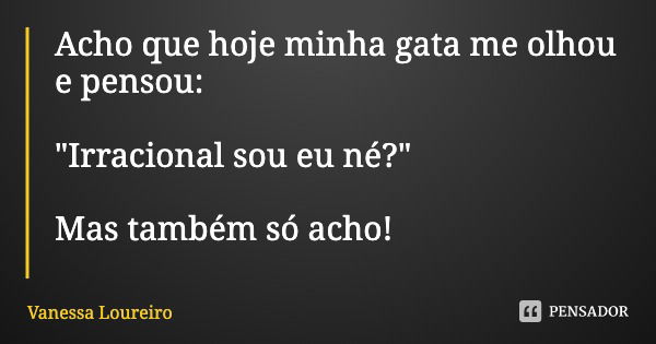 Acho que hoje minha gata me olhou e pensou: "Irracional sou eu né?" Mas também só acho!... Frase de Vanessa Loureiro.