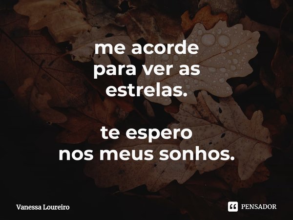 ⁠me acorde
para ver as
estrelas. te espero
nos meus sonhos.... Frase de Vanessa Loureiro.