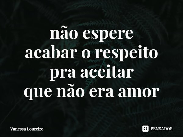 ⁠não espere
acabar o respeito
pra aceitar
que não era amor... Frase de Vanessa Loureiro.