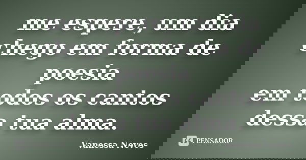me espere, um dia chego em forma de poesia em todos os cantos dessa tua alma.... Frase de Vanessa Neves.
