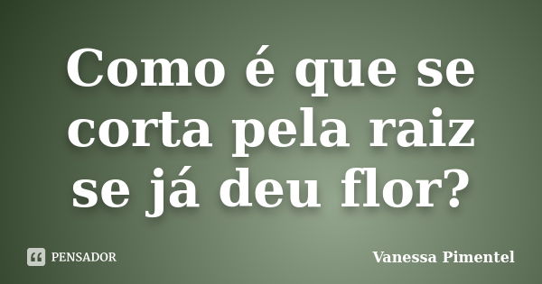 Como é que se corta pela raiz se já deu flor?... Frase de Vanessa Pimentel.