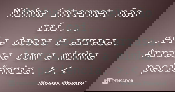 Minha internet não cai... ..ela desce e arrasa. Arrasa com a minha paciência. >.<... Frase de Vanessa Pimentel.