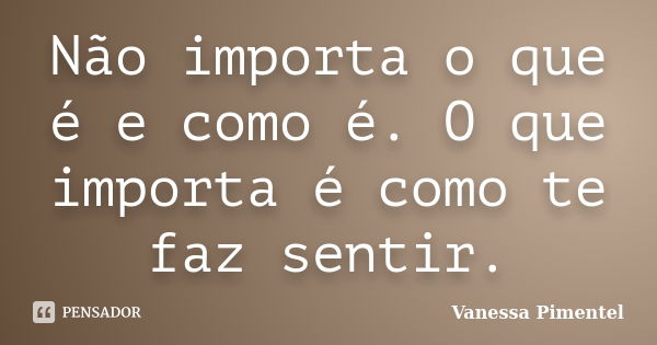 Não importa o que é e como é. O que importa é como te faz sentir.... Frase de Vanessa Pimentel.