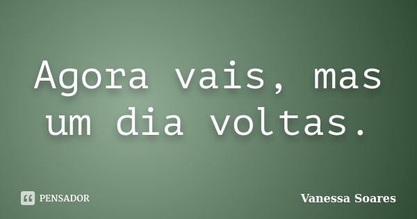 Agora vais, mas um dia voltas.... Frase de Vanessa Soares.