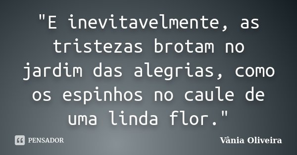 "E inevitavelmente, as tristezas brotam no jardim das alegrias, como os espinhos no caule de uma linda flor."... Frase de Vânia Oliveira.