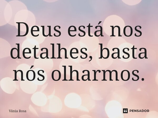 ⁠Deus está nos detalhes, basta nós olharmos.... Frase de Vânia Rosa.