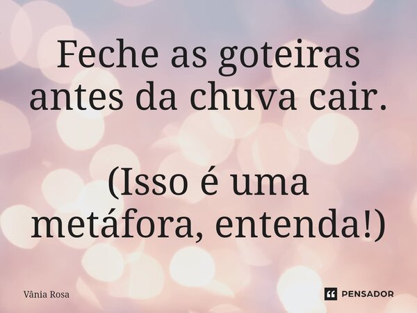 ⁠Feche as goteiras antes da chuva cair. (Isso é uma metáfora, entenda!)... Frase de Vânia Rosa.